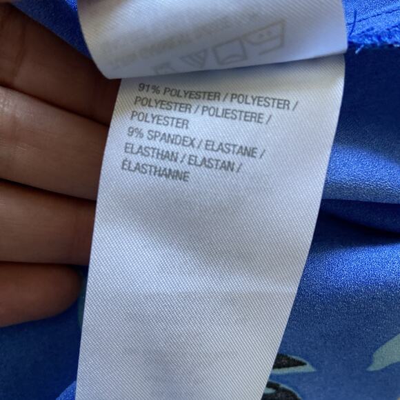 Bob Mackie Wearable Art Dress Sz M Blue Teal Floral Stretch Side Slits Lghweight - Picture 10 of 16